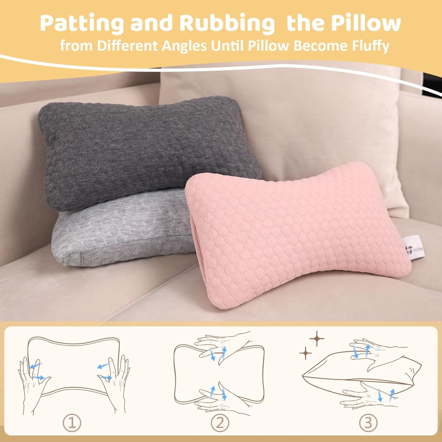 vocheer Small Travel Pillows 11"x 7" Mini Lightweight Compact Light Grey NEW