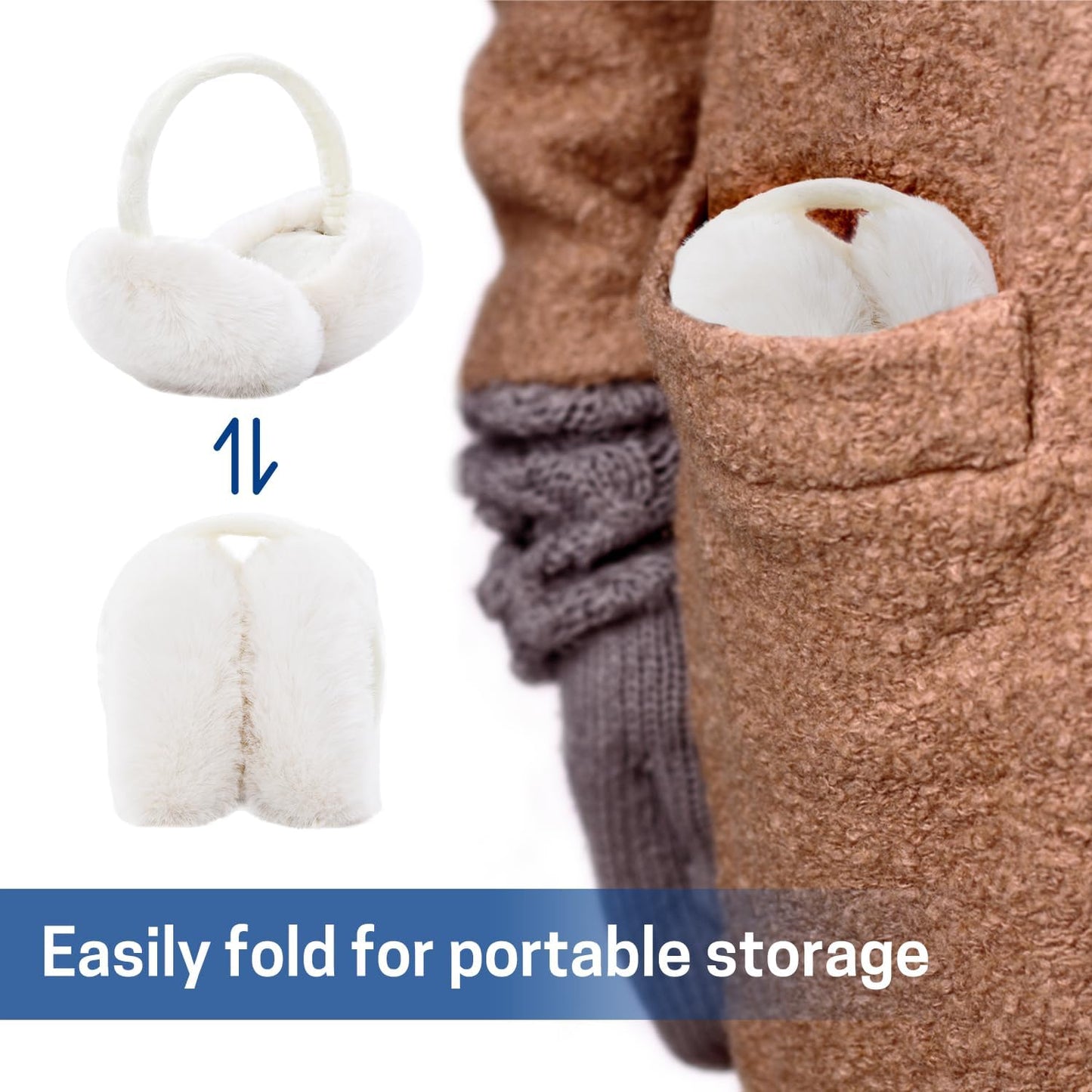 WISEPRO Unisex Foldable Fluffy Earmuffs Adjustable Band White Size One Size NEW