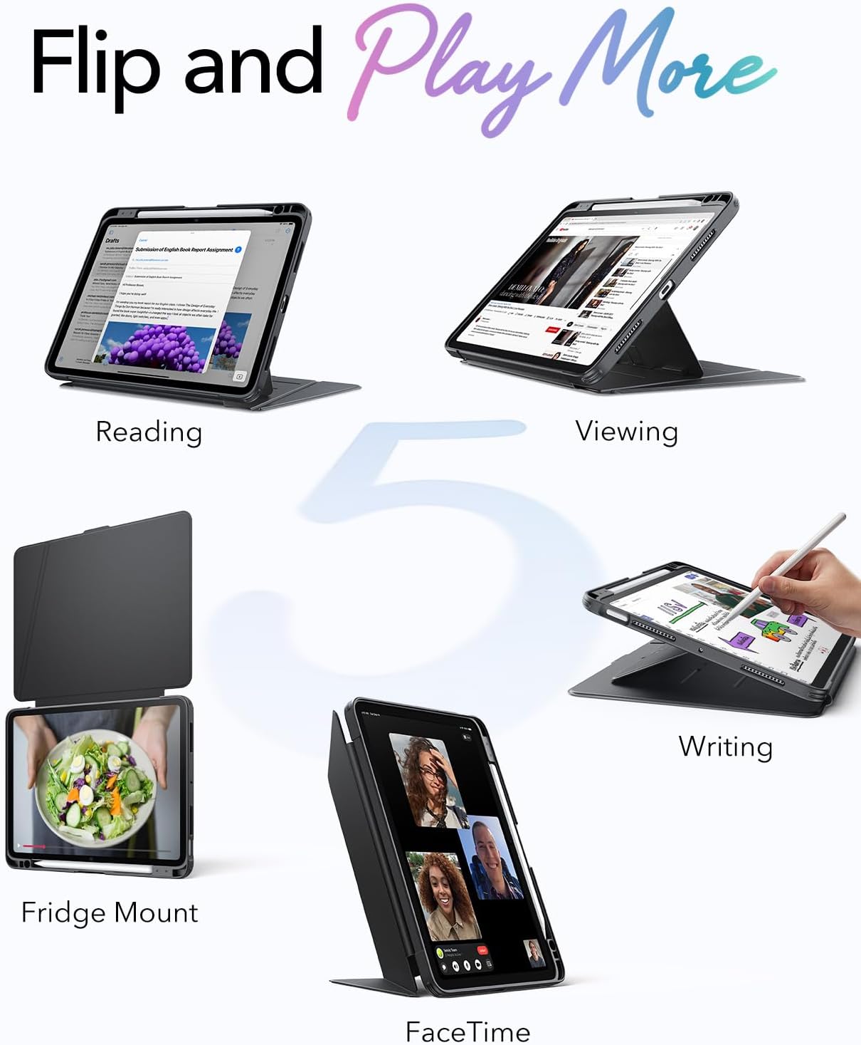 ESR iPad Air 11" Tablet Case for 5th/4th Gen, Black - Protective Cover NEW