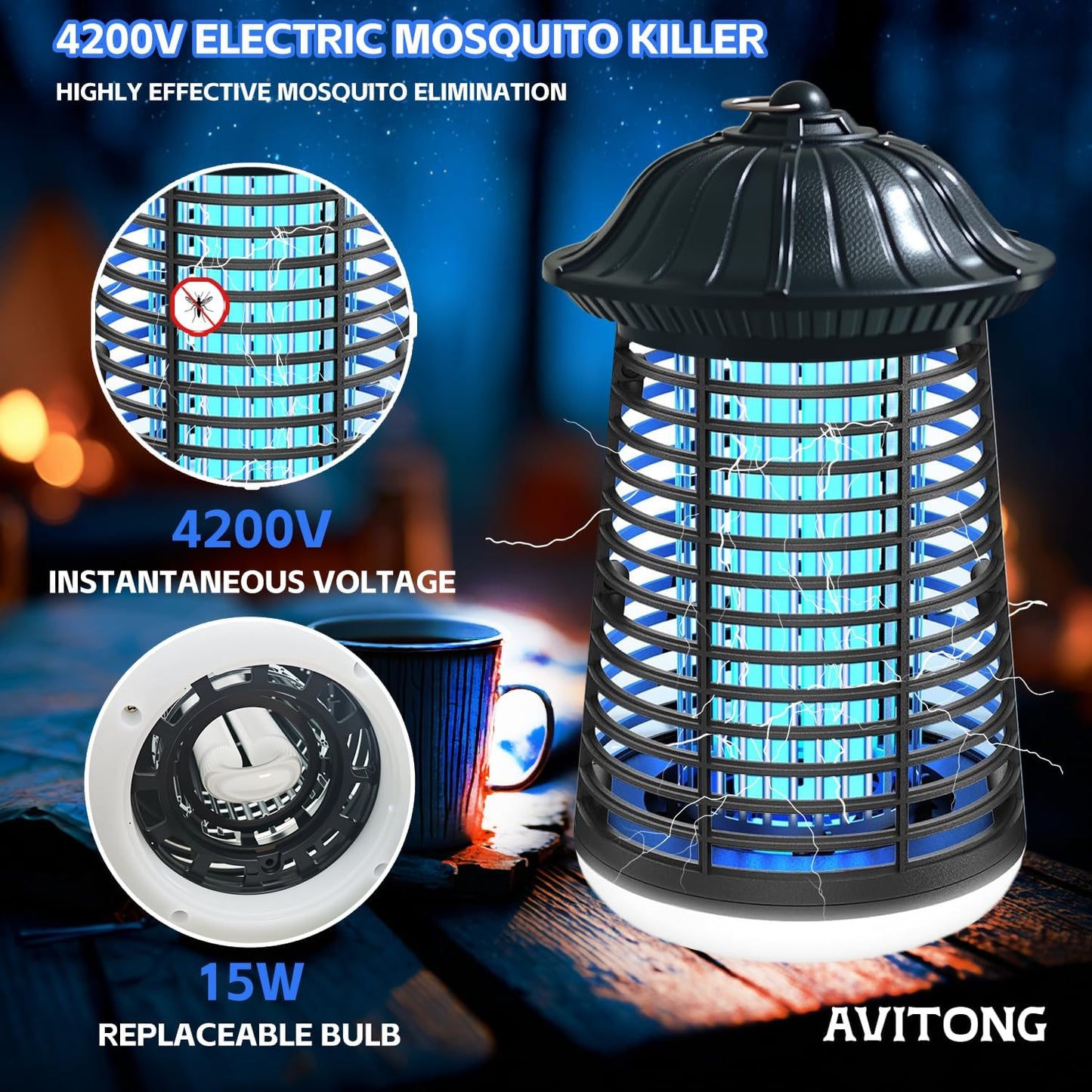 avitong Electric Traps Bug Zapper with LED Light 15W Mosquito Insect Killer NEW
