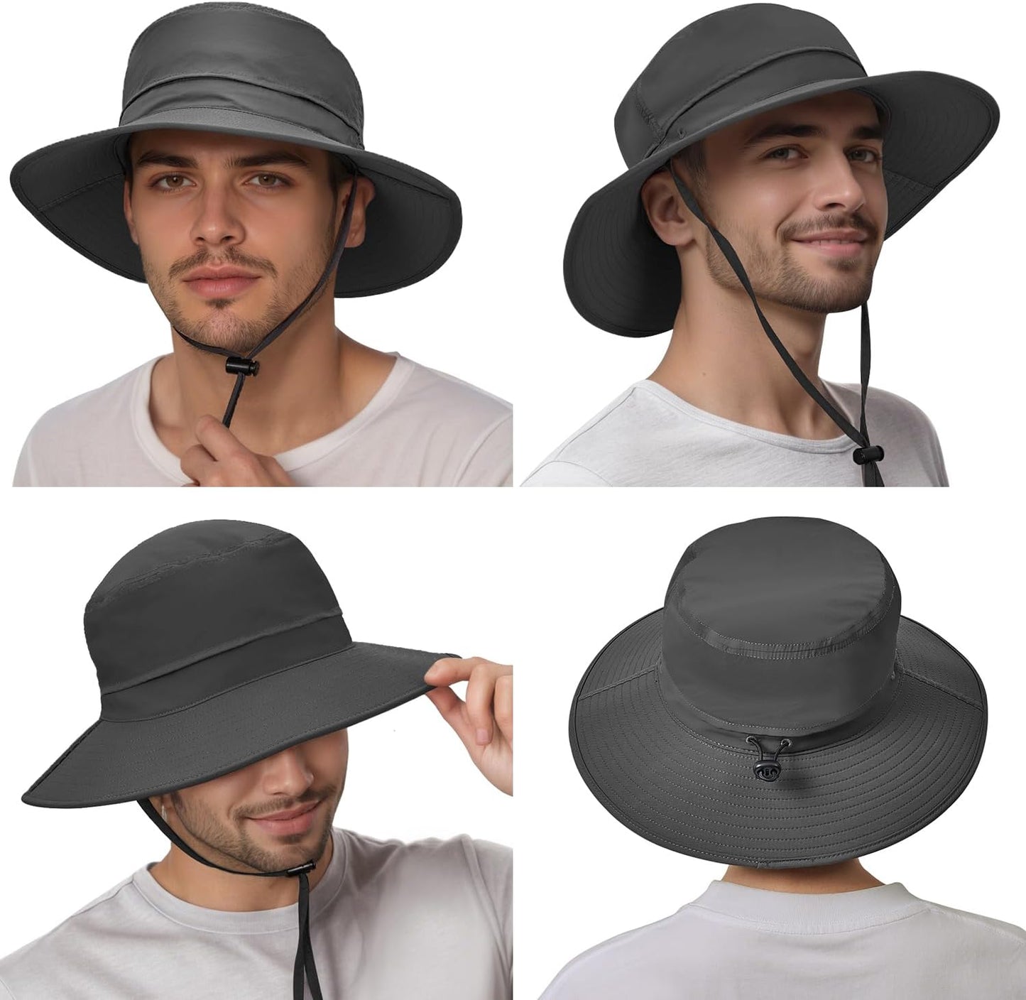 Lightweight Hats Unisex Mesh Sun Hat UPF 50+ Breathable Wide Brim Dark Grey NEW