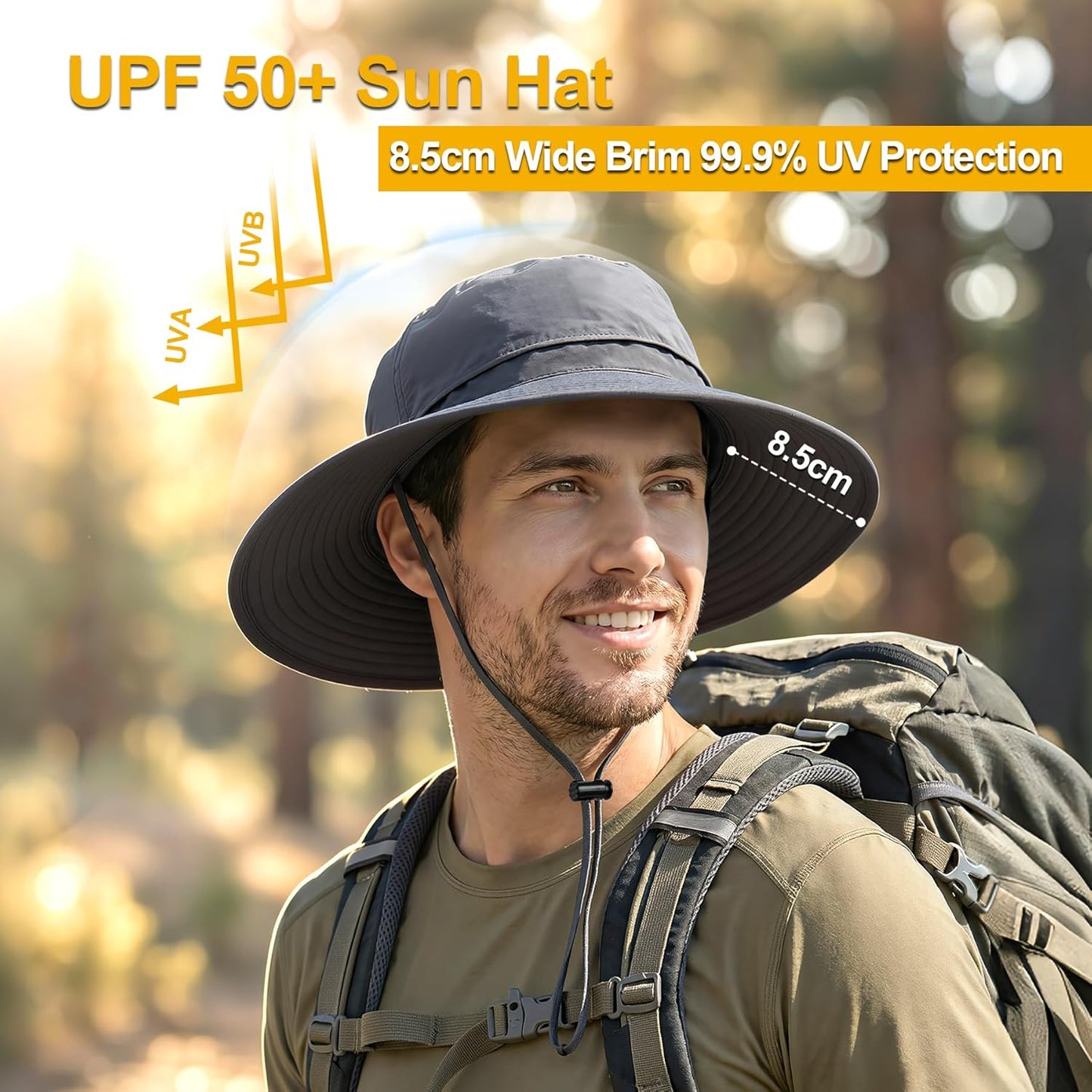 Lightweight Hats Unisex Mesh Sun Hat UPF 50+ Breathable Wide Brim Dark Grey NEW