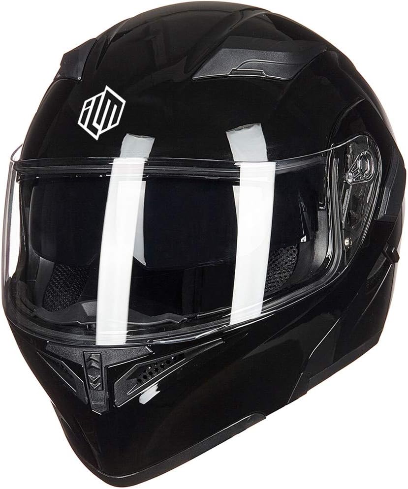 ILM Motorcycle Full Face Flip-Up Modular Helmet, Gloss Black, XL Size NEW