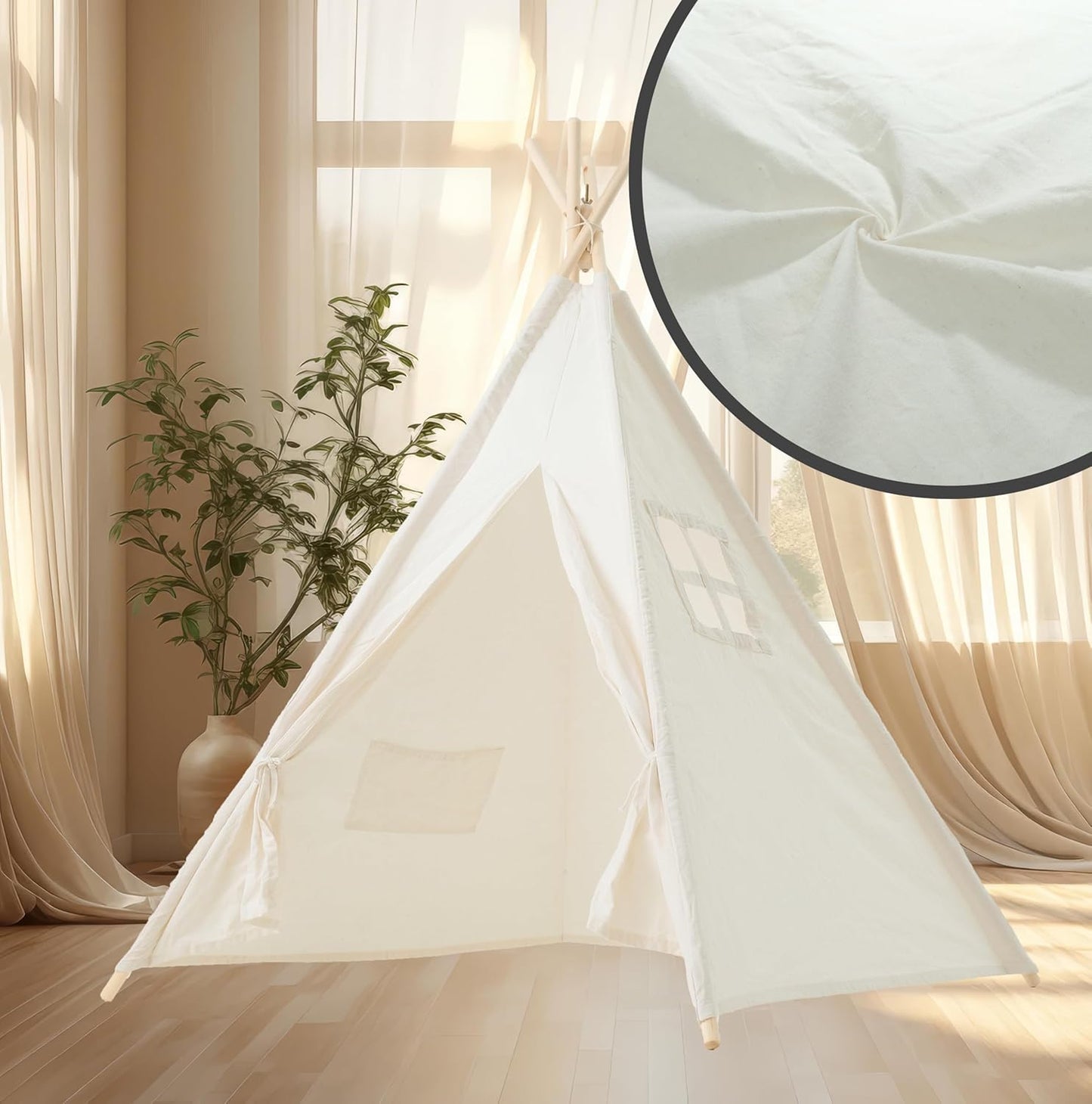 Midook Kids Teepee Tent Canvas Play White Size 200x200x180cm - Outdoor Tents NEW