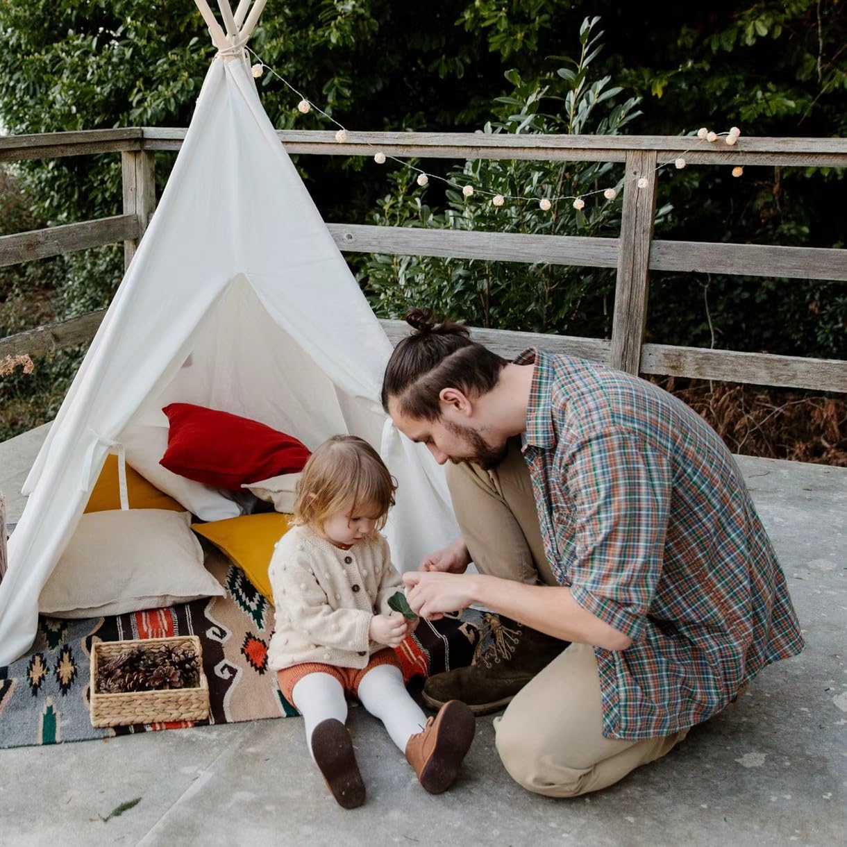 Midook Kids Teepee Tent Canvas Play White Size 200x200x180cm - Outdoor Tents NEW