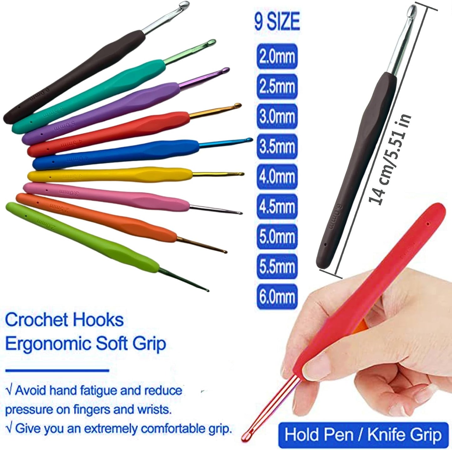 59 Piece Crochet Hook Set Knitting Starter Kit Ergonomic Soft Pink 59pcs NEW