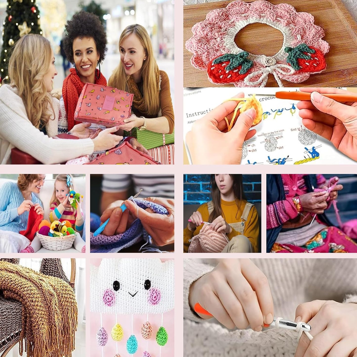59 Piece Crochet Hook Set Knitting Starter Kit Ergonomic Soft Pink 59pcs NEW