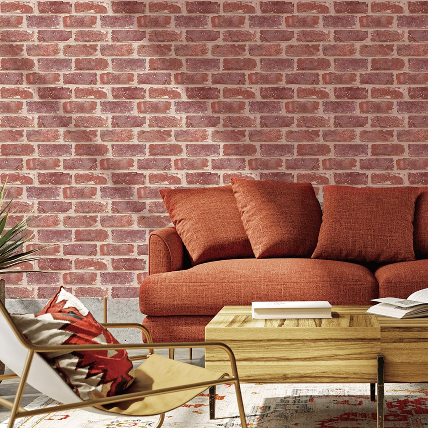 COMSTICKC 3D Red Brick Peel and Stick Wall Tiles, 12" x 10 Pieces, NEW