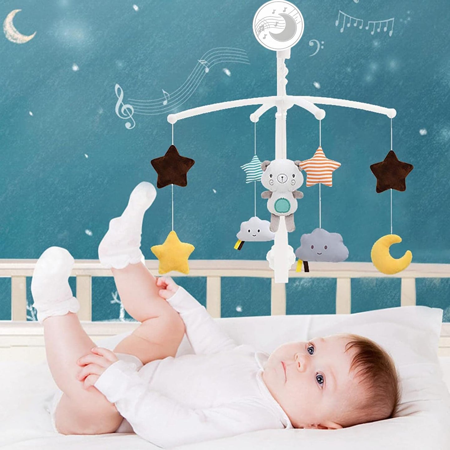 Yotsuba Baby Cot Hanging Musical Bed Bell Crib Wind Up Music Box Rattle Toy NEW