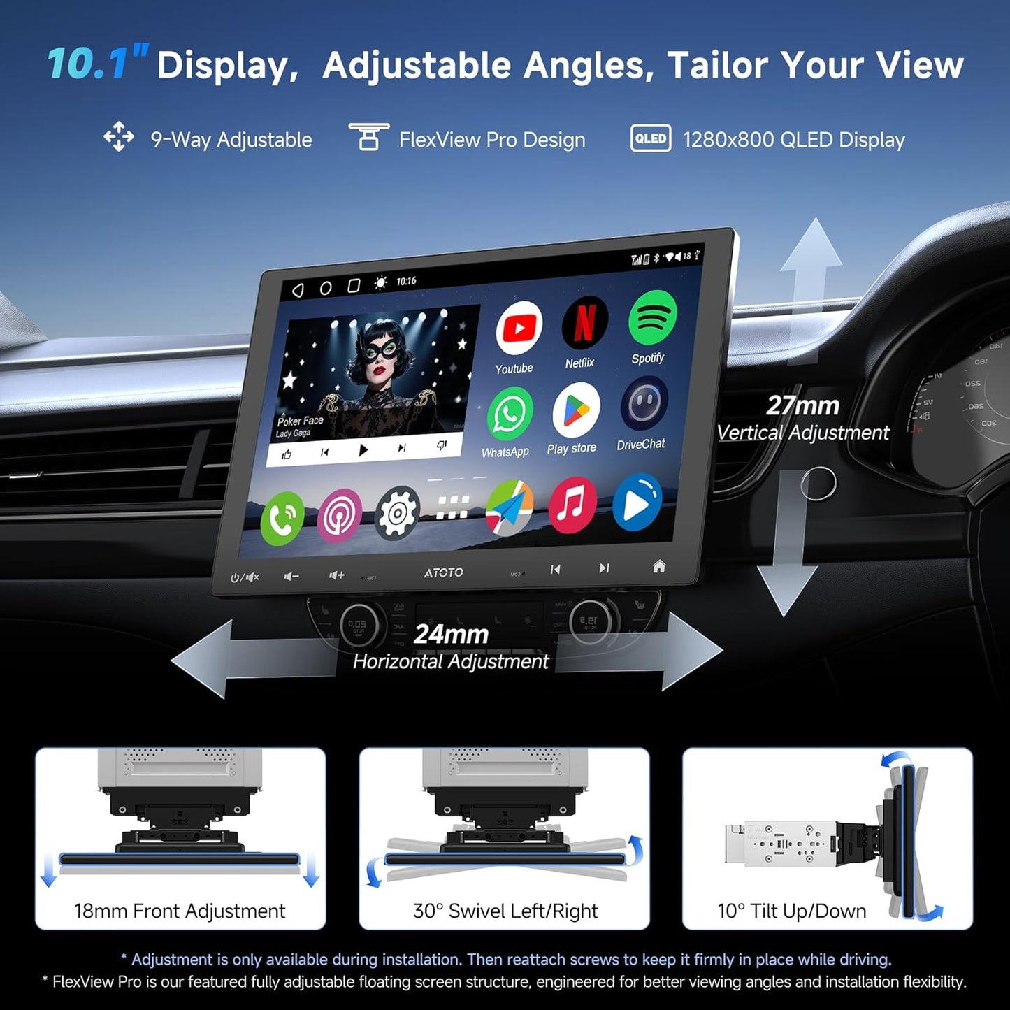 ATOTOMOVE 10.1" Car Electronics Android Car Stereo with 8-Core CPU, NEW