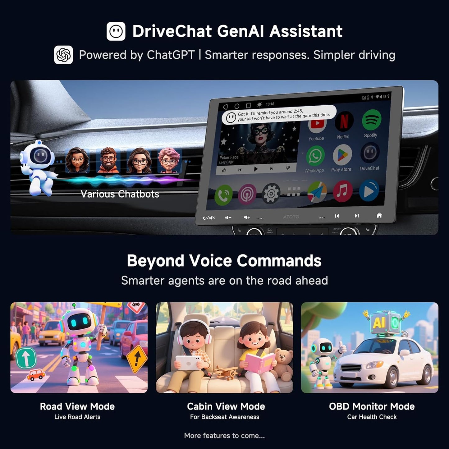 ATOTOMOVE 10.1" Car Electronics Android Car Stereo with 8-Core CPU, NEW