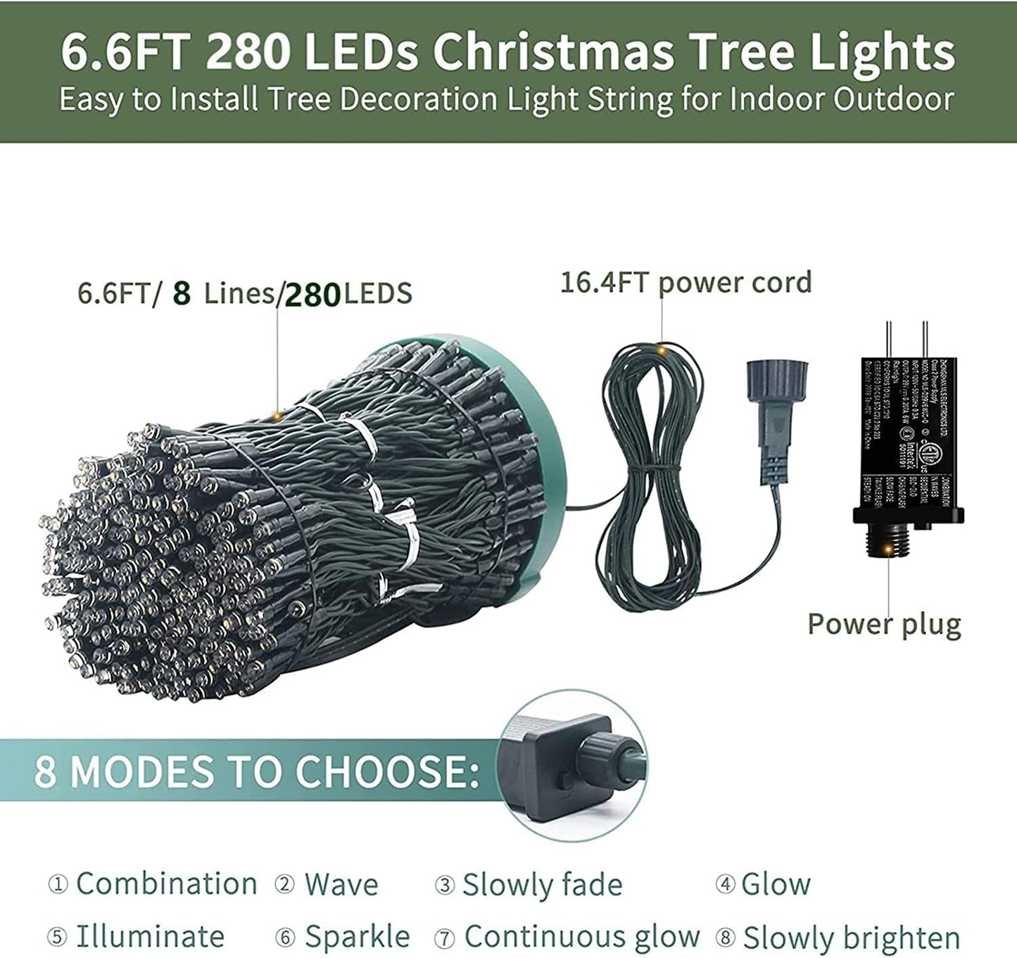 Warm White 280 LED Christmas String Lights - 2m Decorative Home Decor Size NEW
