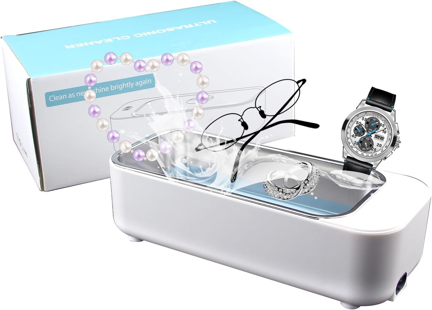 Ultrasonic Jewelry Cleaner for Glasses Rings Coins Makeup Cleaning 500ml NEW