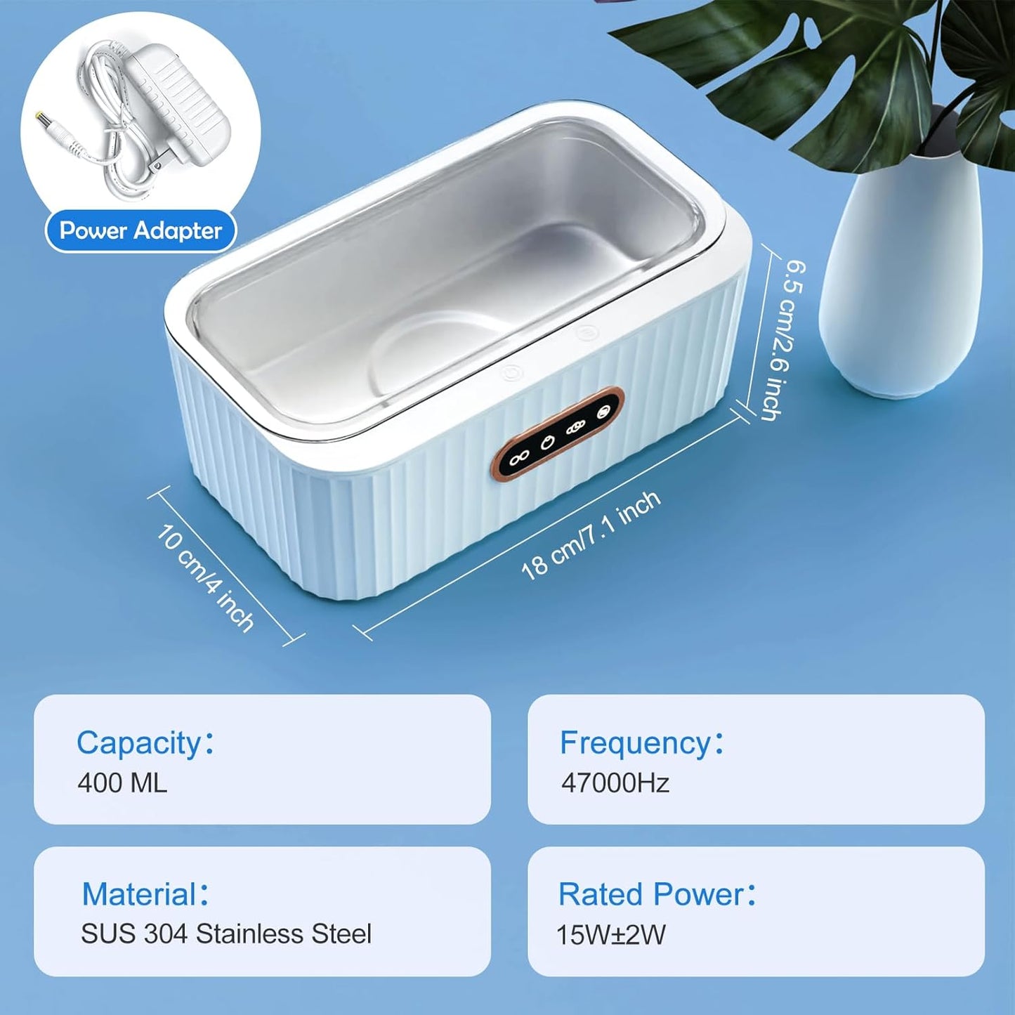 Ultrasonic Jewelry Cleaning Machine, Professional 400ml White Cleaner Size NEW