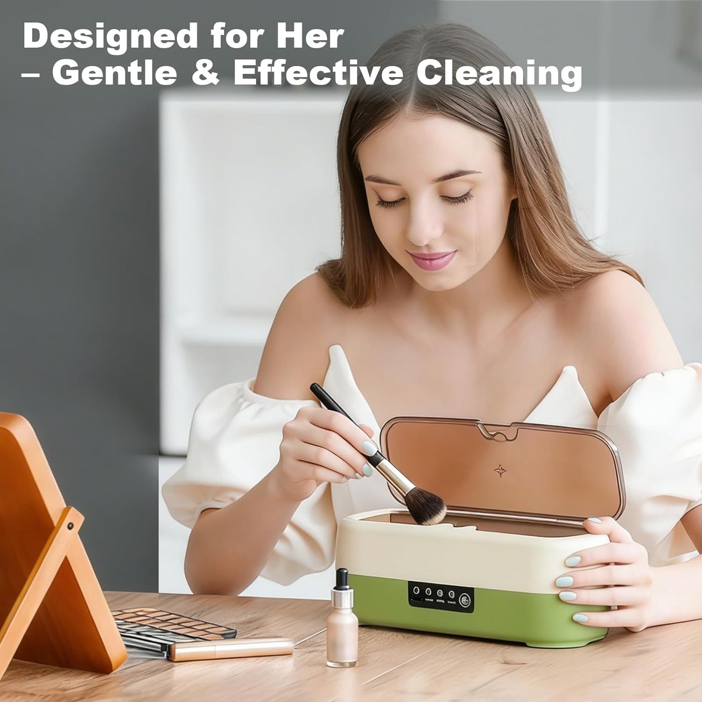 Ultrasonic Jewelry Cleaning Device, 350ml White & Green, 48KHz Cleaner Size NEW