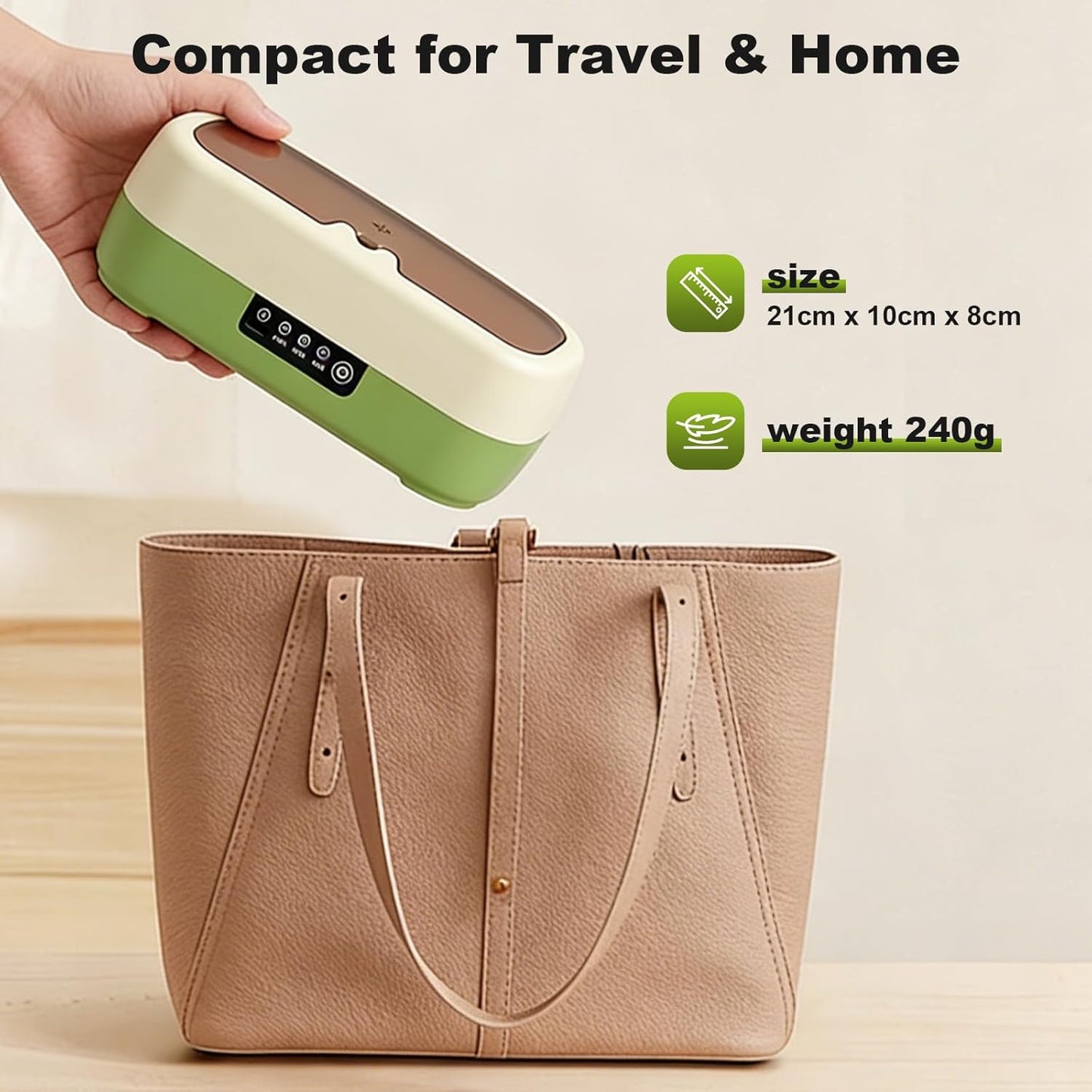 Ultrasonic Jewelry Cleaning Device, 350ml White & Green, 48KHz Cleaner Size NEW