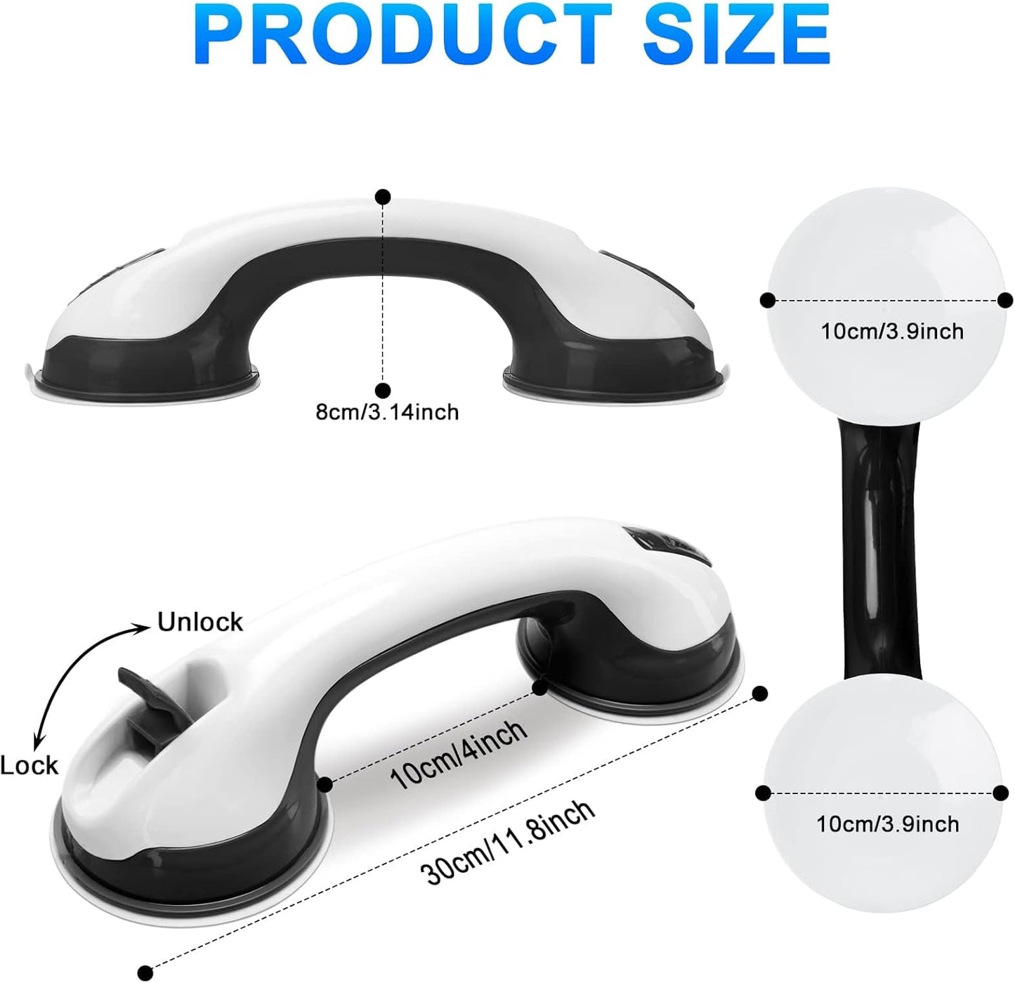 Shower Grab Bar 2-Pack Strong Suction Cup Plastic Bathroom Accessory White NEW