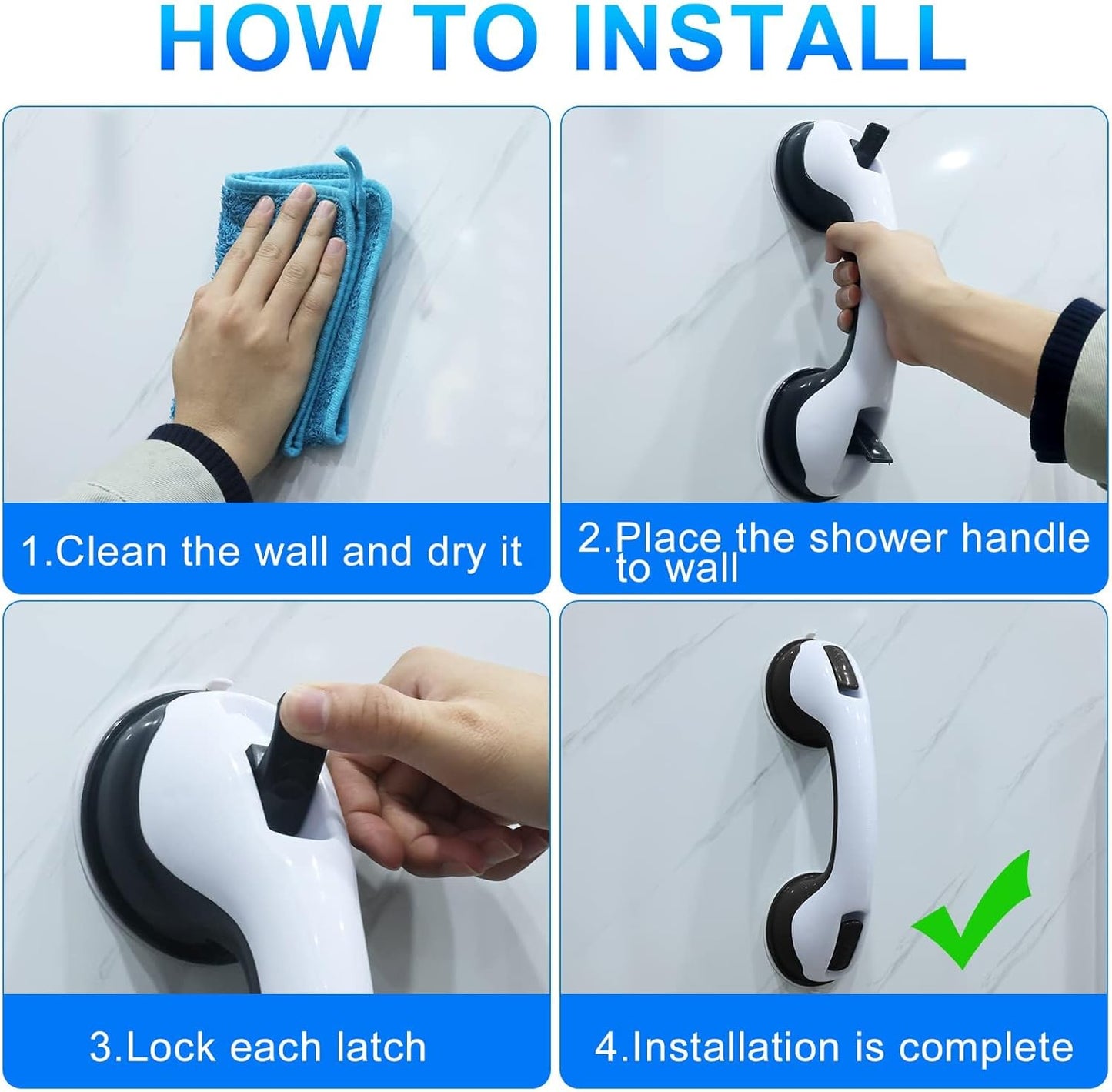 Shower Grab Bar 2-Pack Strong Suction Cup Plastic Bathroom Accessory White NEW