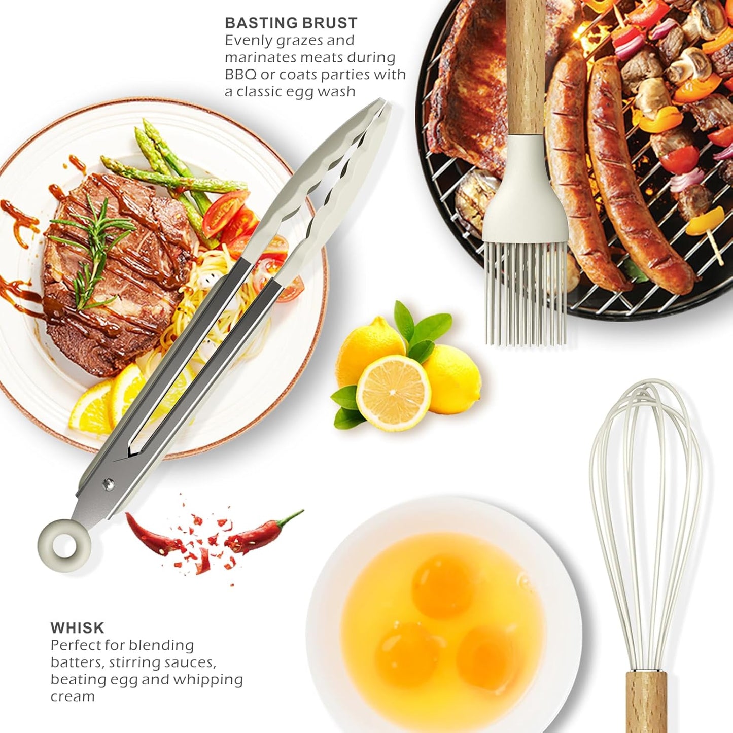oannao 12 Inch Silicone Cooking Utensils Set Heat Resistant Kitchen NEW