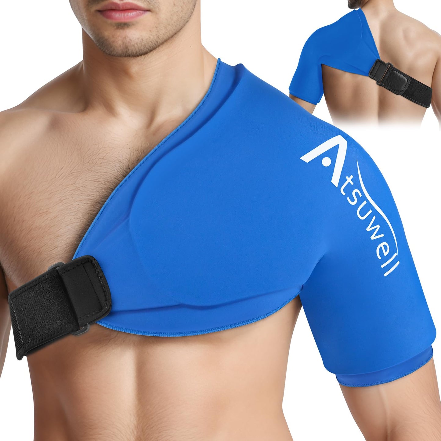 Atsuwell Extra Large Shoulder Ice Pack Wrap for Pain Relief in Blue Size NEW