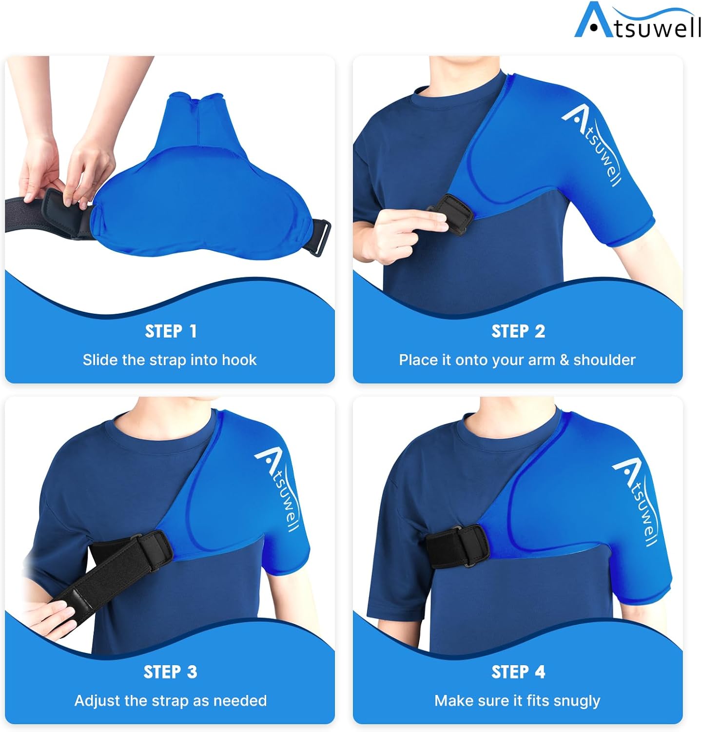 Atsuwell Extra Large Shoulder Ice Pack Wrap for Pain Relief in Blue Size NEW