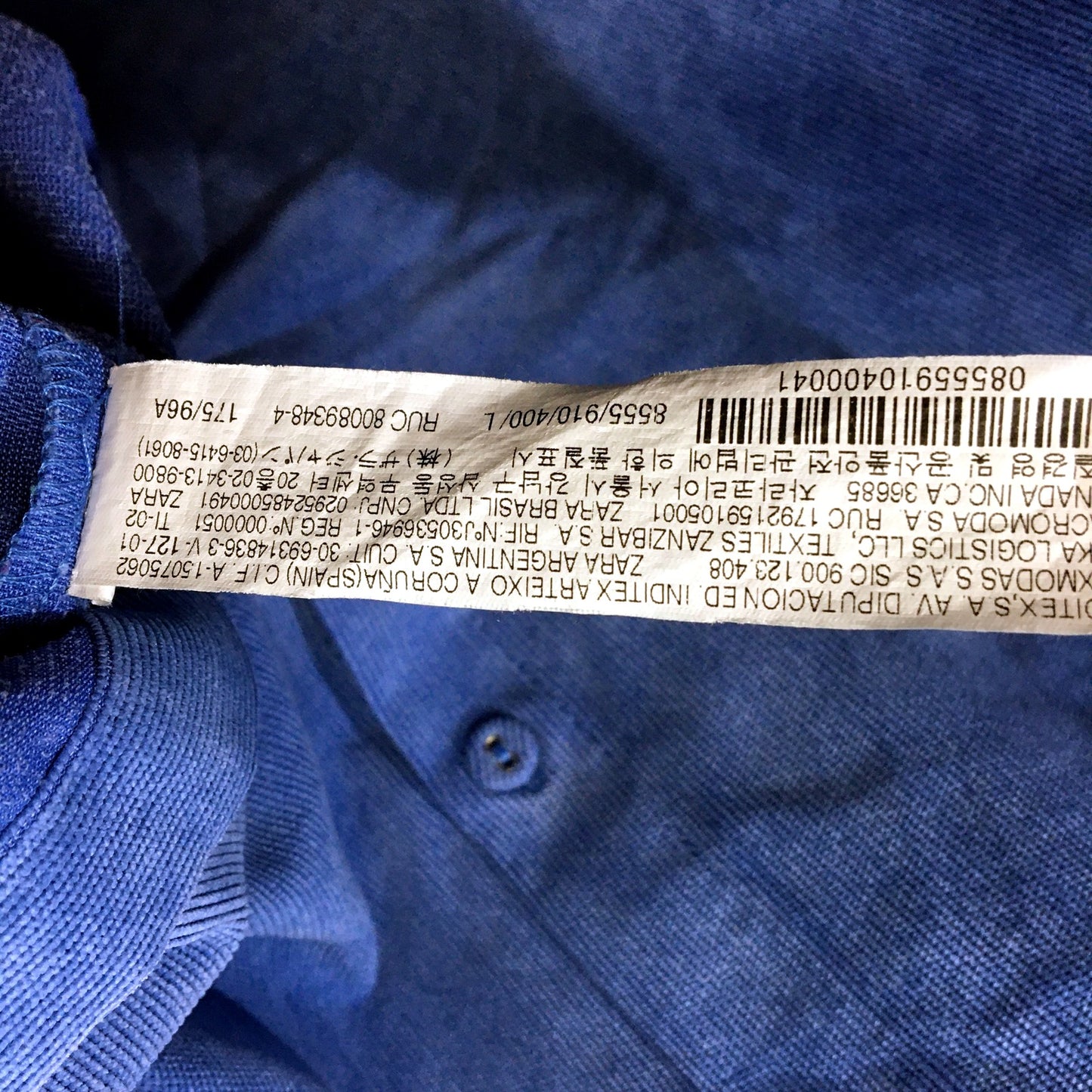 Zara Mens Navy Blue Button-Down Casual Dress Shirt, Large Size