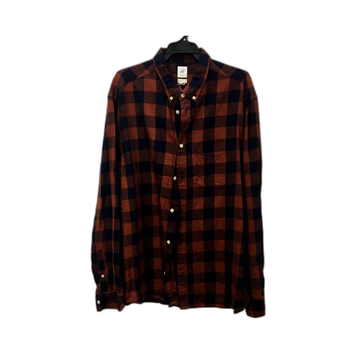 H&M Mens Plaid Flannel Casual Shirt Brown Navy Pullover Sweatshirt Size 2XL