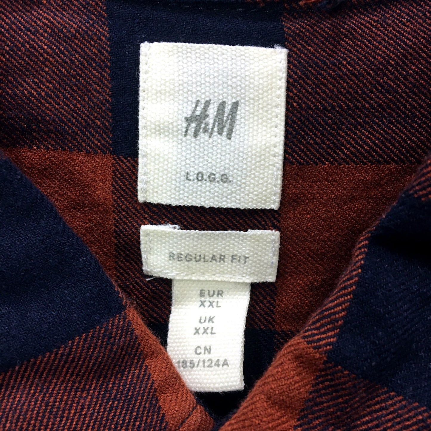 H&M Mens Plaid Flannel Casual Shirt Brown Navy Pullover Sweatshirt Size 2XL