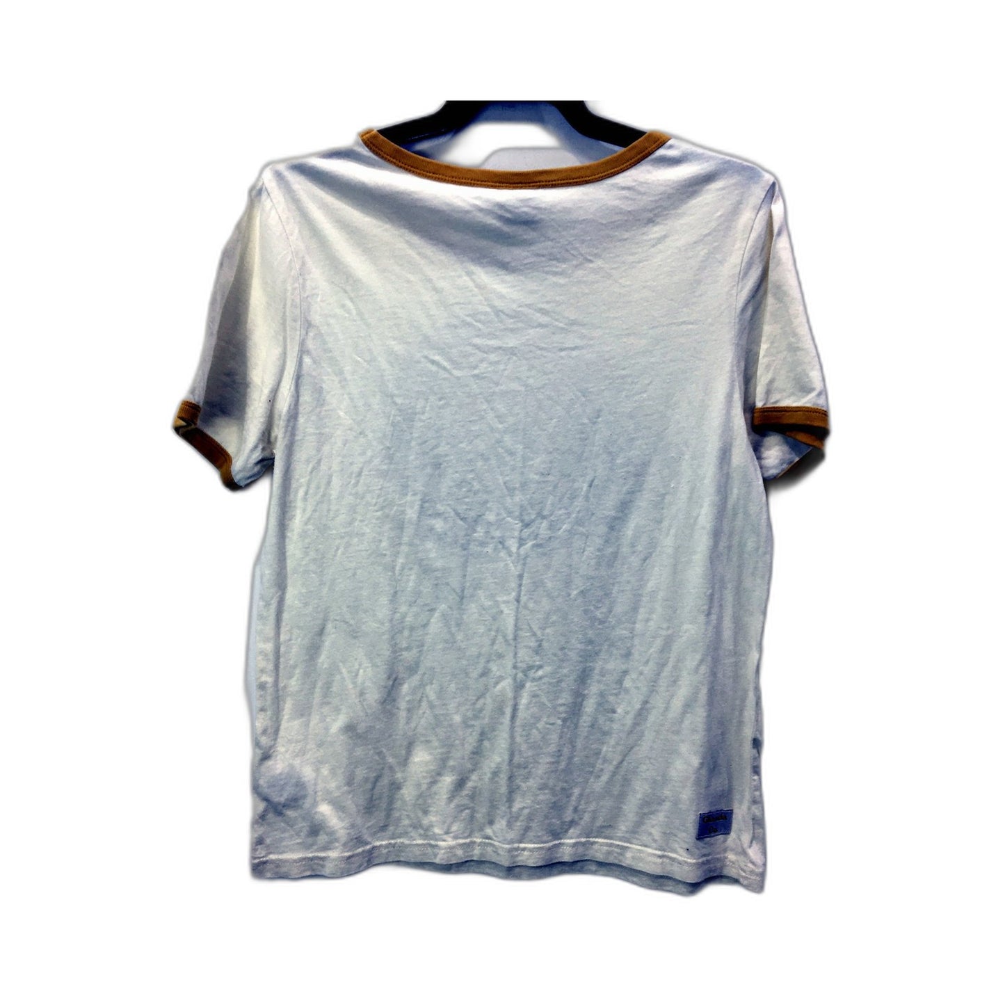Ghanda Co. Womens Ringer T-Shirt Graphic Tee White with Mustard Trim Size 10