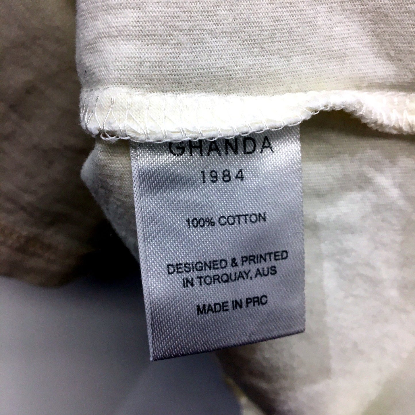 Ghanda Co. Womens Ringer T-Shirt Graphic Tee White with Mustard Trim Size 10