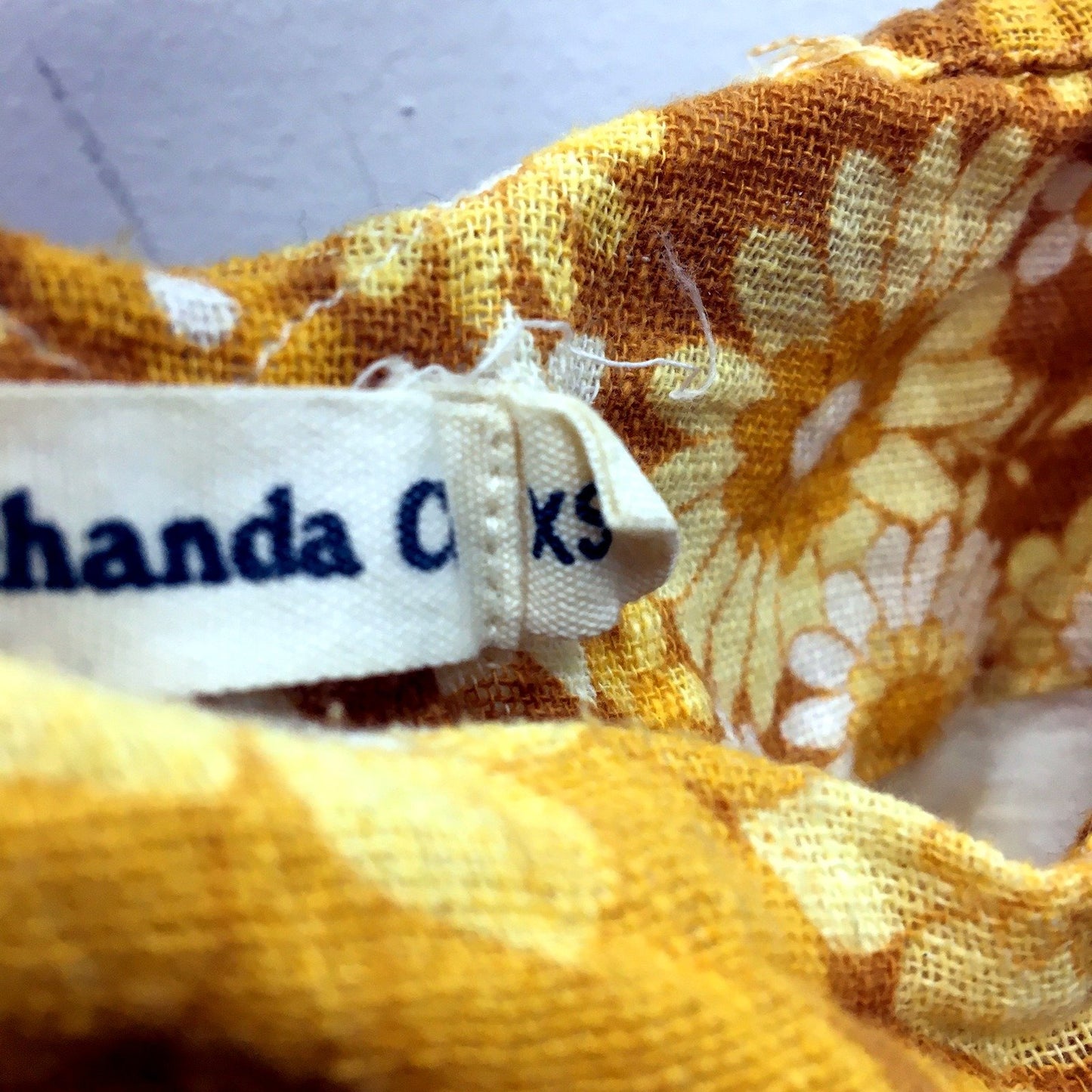 Ghanda Womens Co. Floral Print Boho Dress Yellow Brown White 100% Cotton Size XS