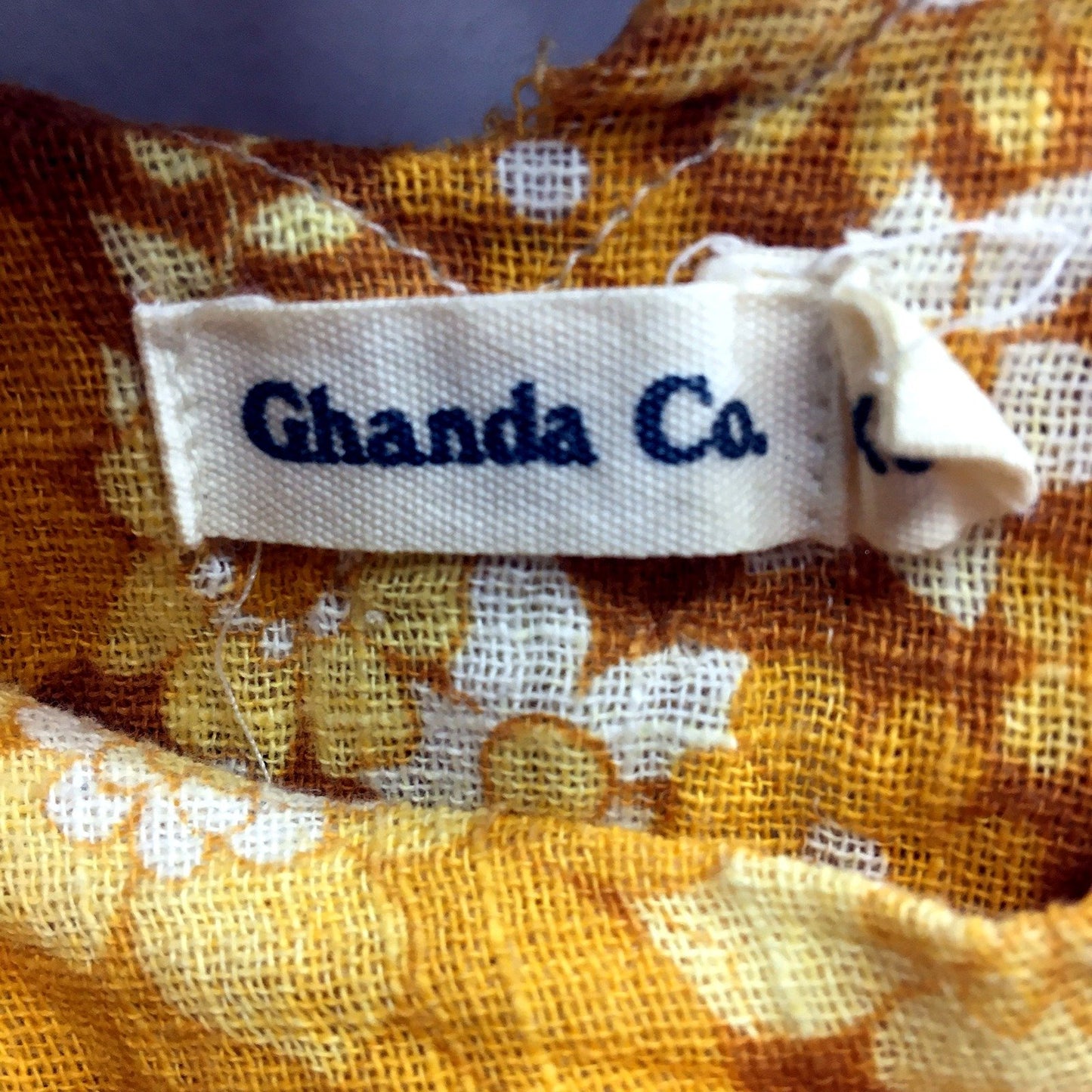 Ghanda Womens Co. Floral Print Boho Dress Yellow Brown White 100% Cotton Size XS
