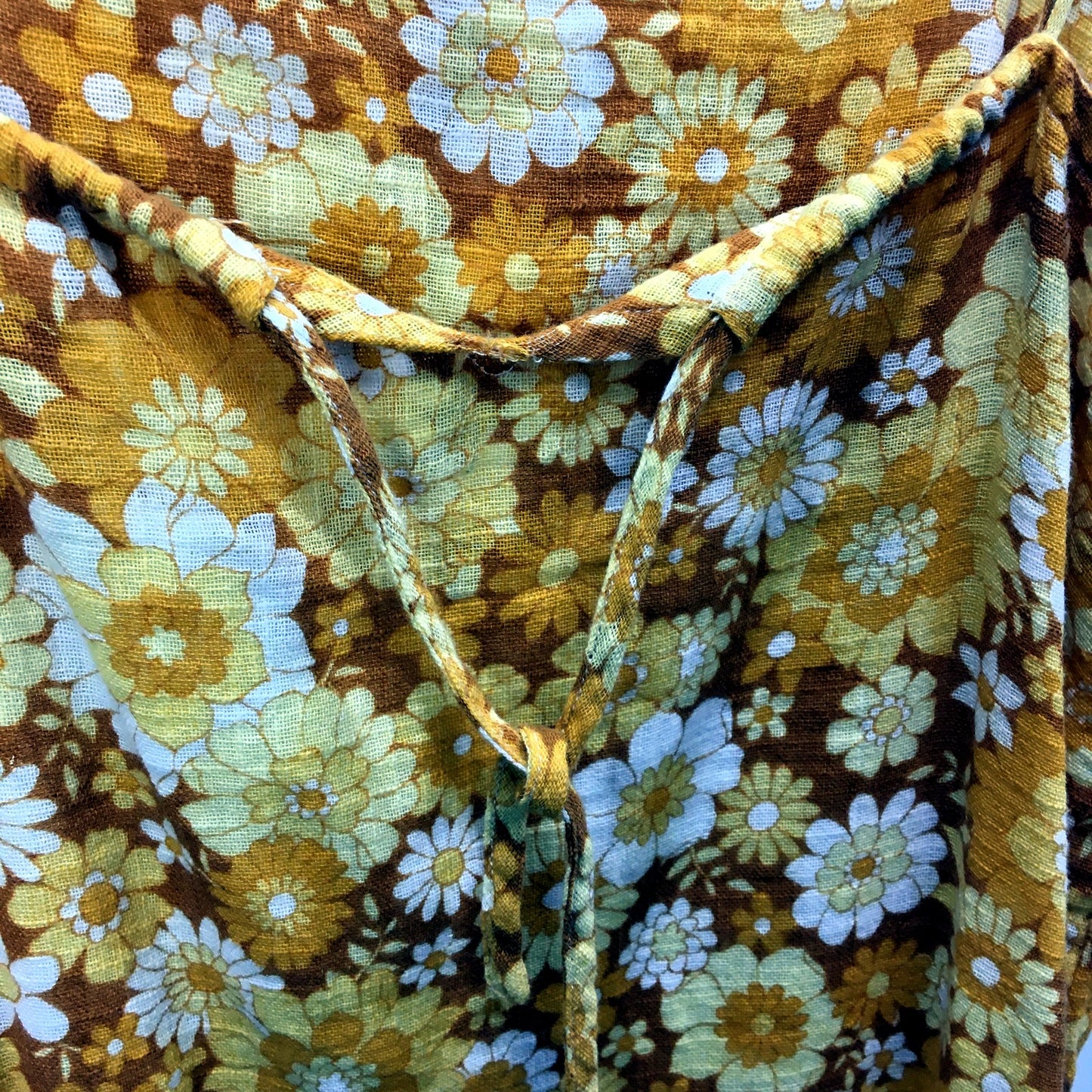 Ghanda Womens Co. Floral Print Boho Dress Yellow Brown White 100% Cotton Size XS