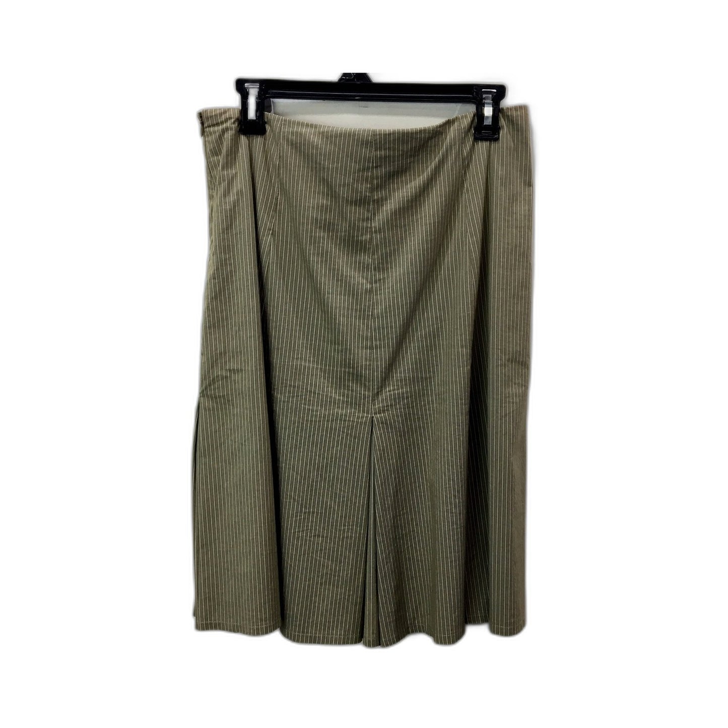 Portmans Womens Pleated Skirt Olive Green with White Pinstripes Size 12