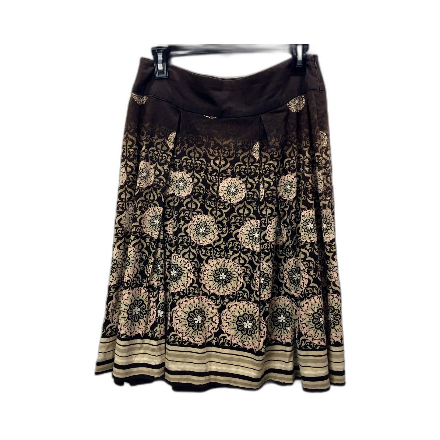 Womens Colorado Pleated Floral Cotton Blend Skirt in Brown Size 8