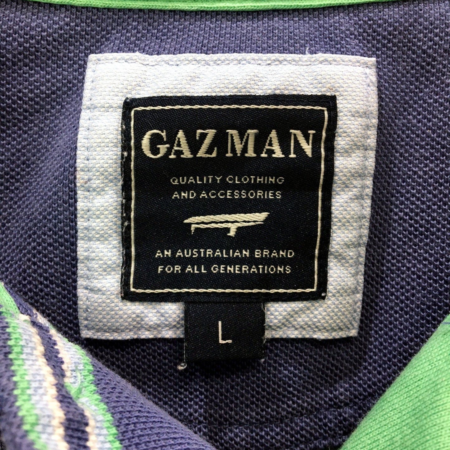 Gazman Mens Striped Polo Shirt Navy Blue Green Cotton Comfortable Size L