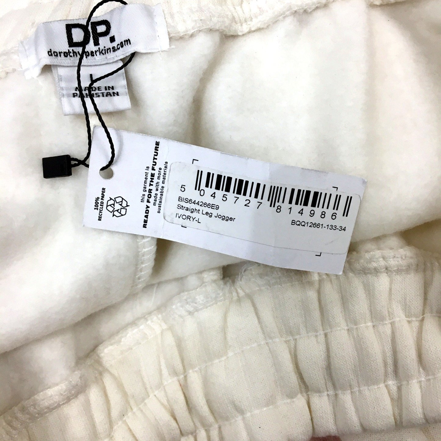 Dorothy Perkins Womens Straight Leg Jogger Pants Casual Cotton Ivory Size L NEW