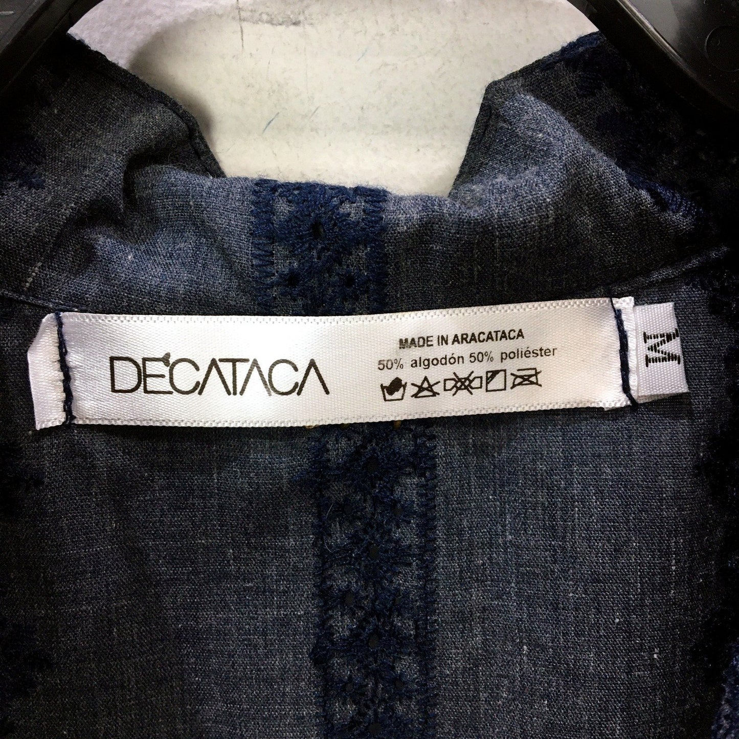 Decataca Womens Ruffled Sleeve Embroidered Blouse Navy Blue Size Medium