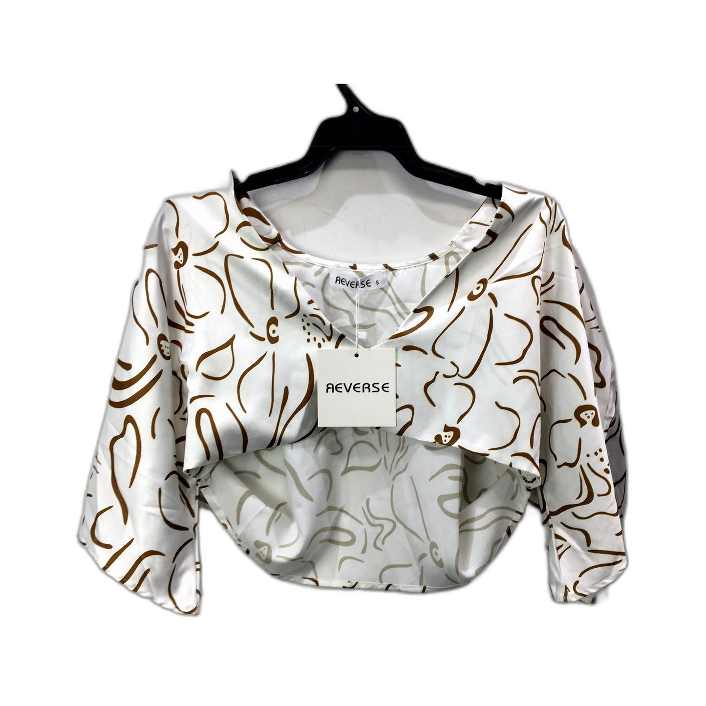 Womens Reverse Cropped Tank in White with Brown Print, Size S NEW