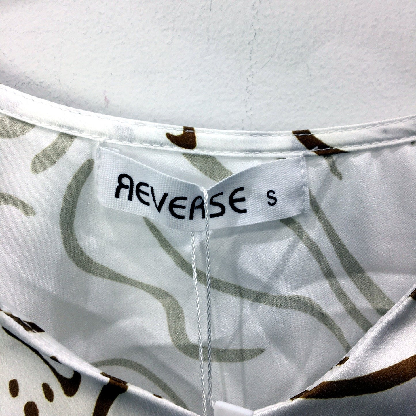 Womens Reverse Cropped Tank in White with Brown Print, Size S NEW