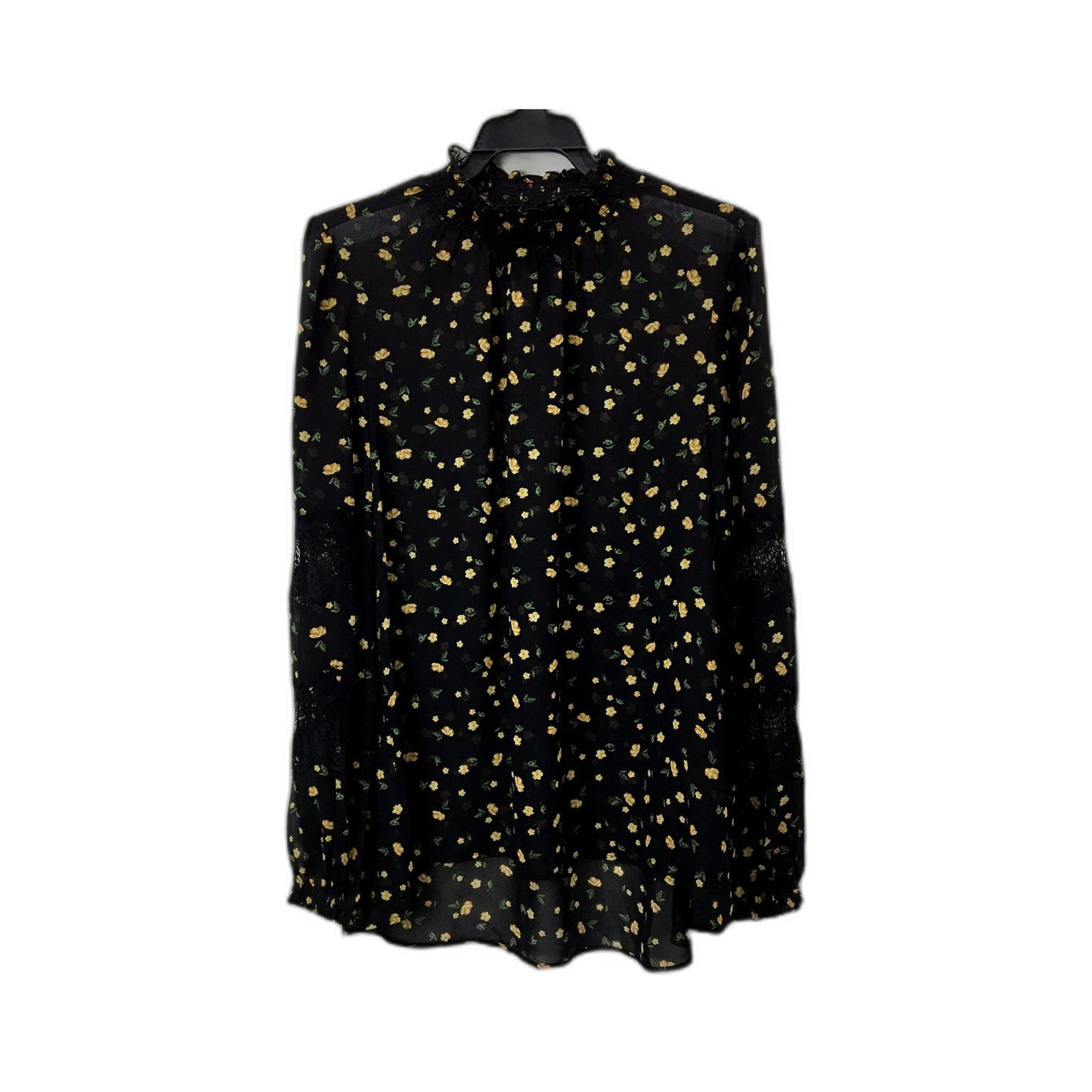 Decjuba Womens Floral Print Blouse Long Sleeve Ruffle Collar Shirt Black Size 10