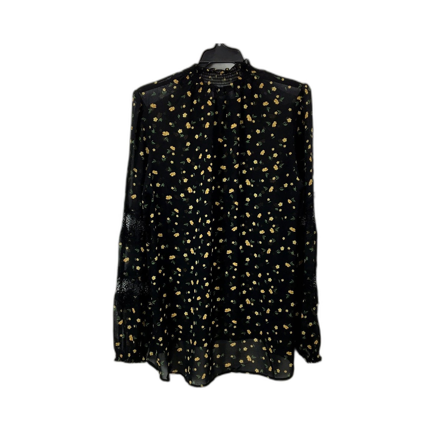 Decjuba Womens Floral Print Blouse Long Sleeve Ruffle Collar Shirt Black Size 10