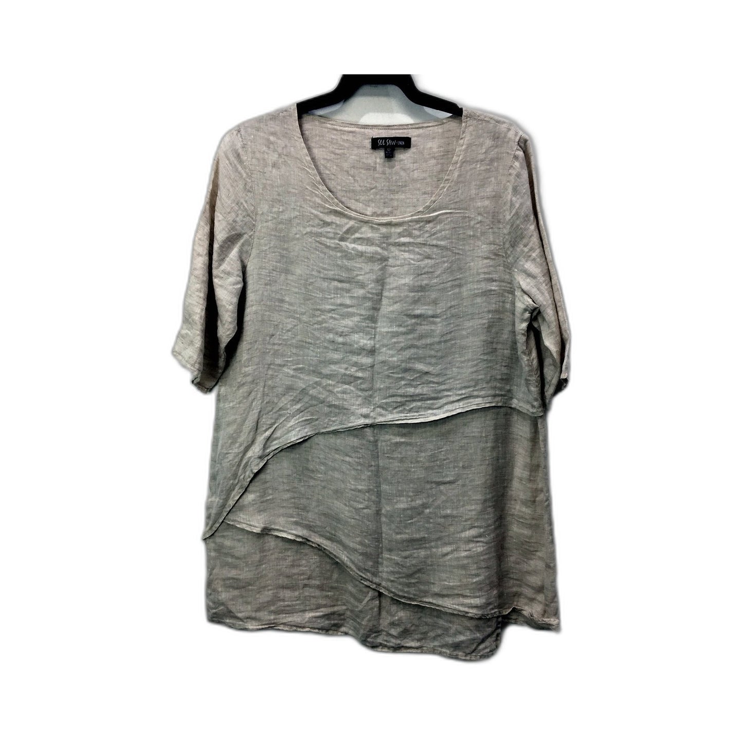 See Saw Womens Linen Tunic Top - Loose Flowing Gray Blouse for Women Size 12