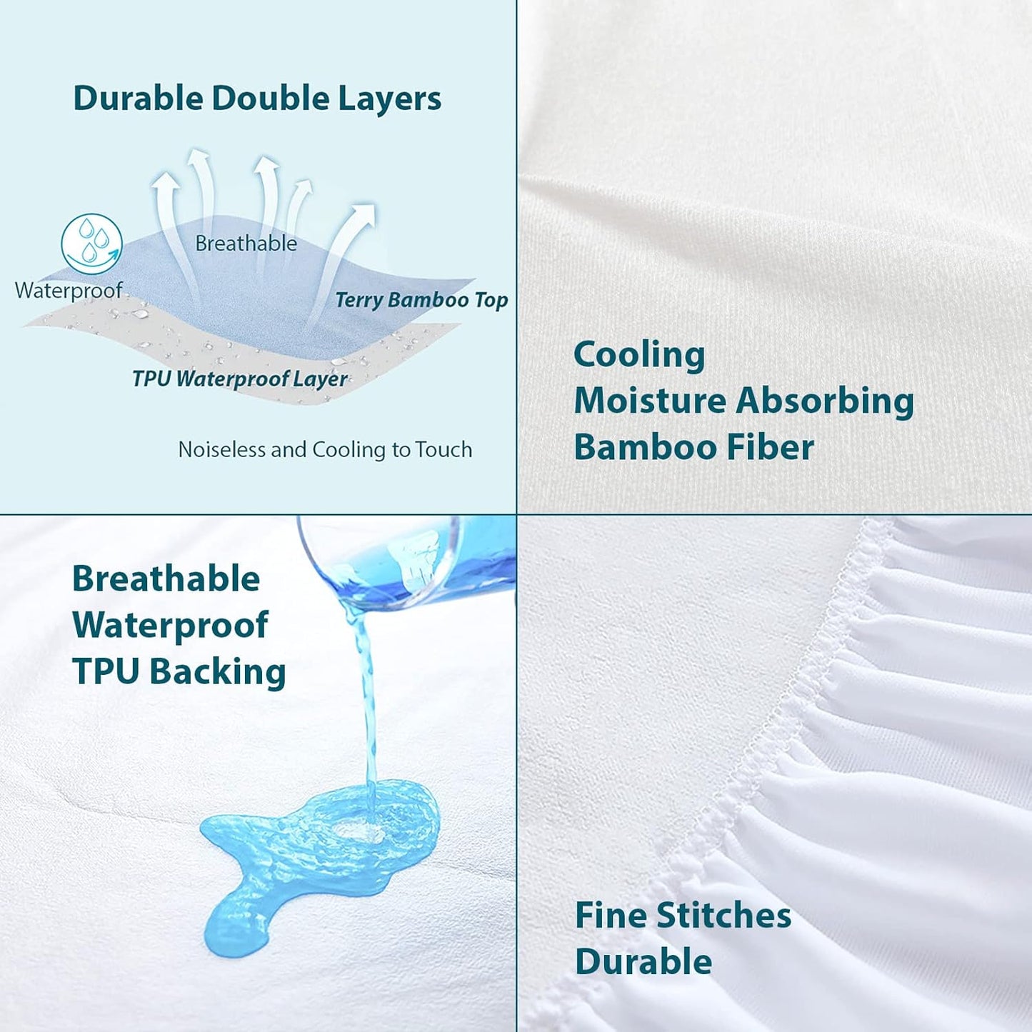 SpireHues Cooling Bamboo Mattress Protector Waterproof Fitted Super King NEW