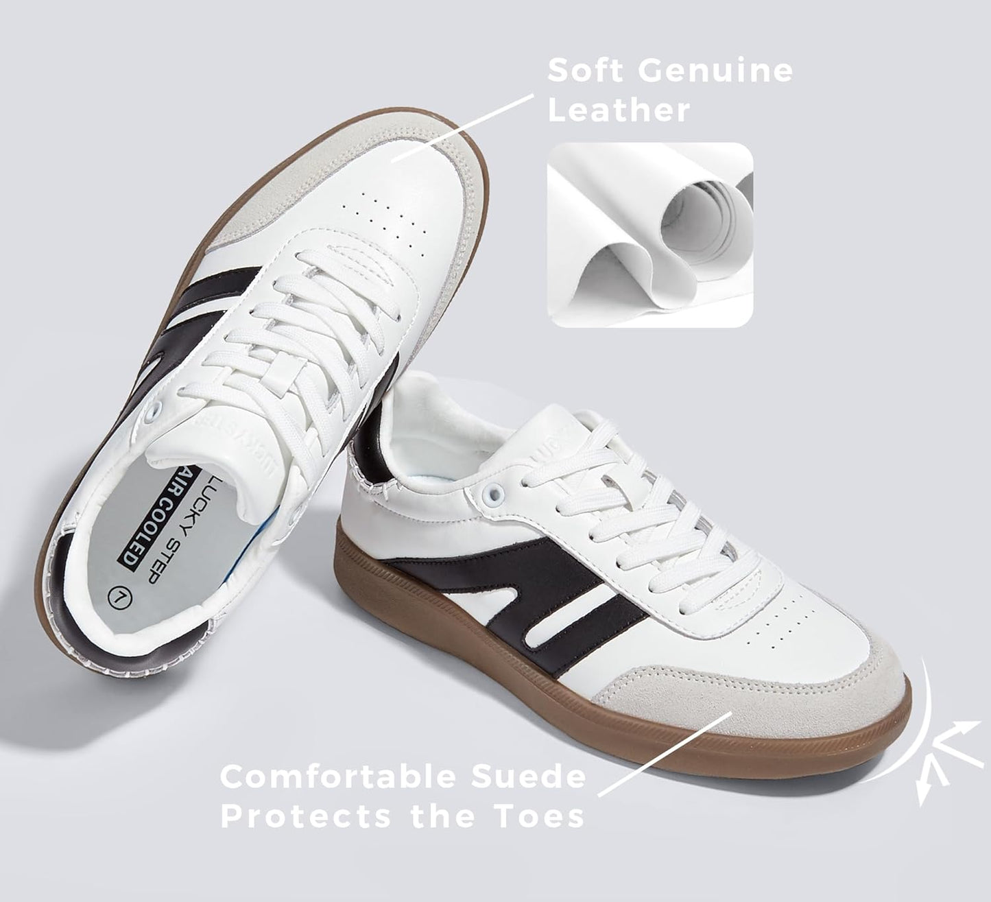 LUCKY STEP Retro Gum Sole Trainers Tennis Skate Shoes White Ladies US 11 NEW