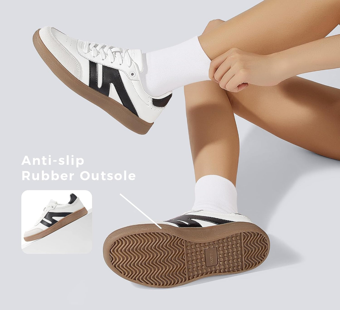 LUCKY STEP Retro Gum Sole Trainers Tennis Skate Shoes White Ladies US 11 NEW