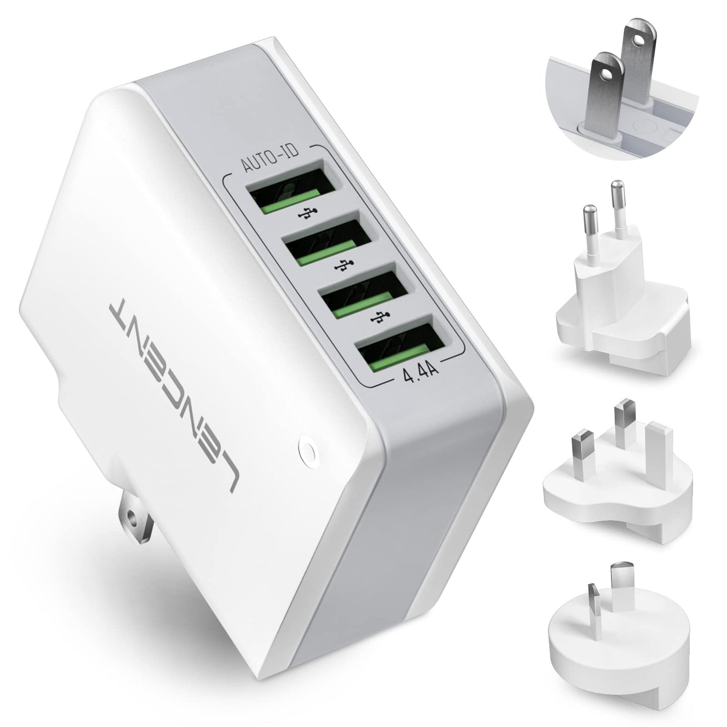 LENCENT 4-Port Mains Chargers Universal Travel Adapter Charger 22W/5V 4.4A NEW