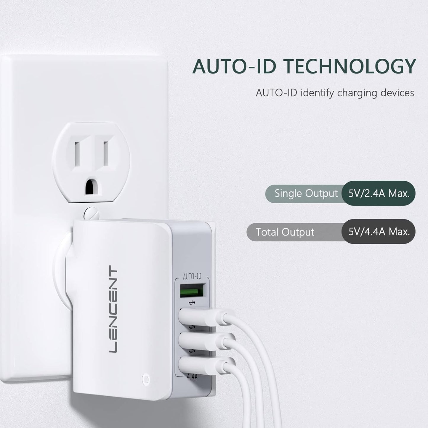 LENCENT 4-Port Mains Chargers Universal Travel Adapter Charger 22W/5V 4.4A NEW