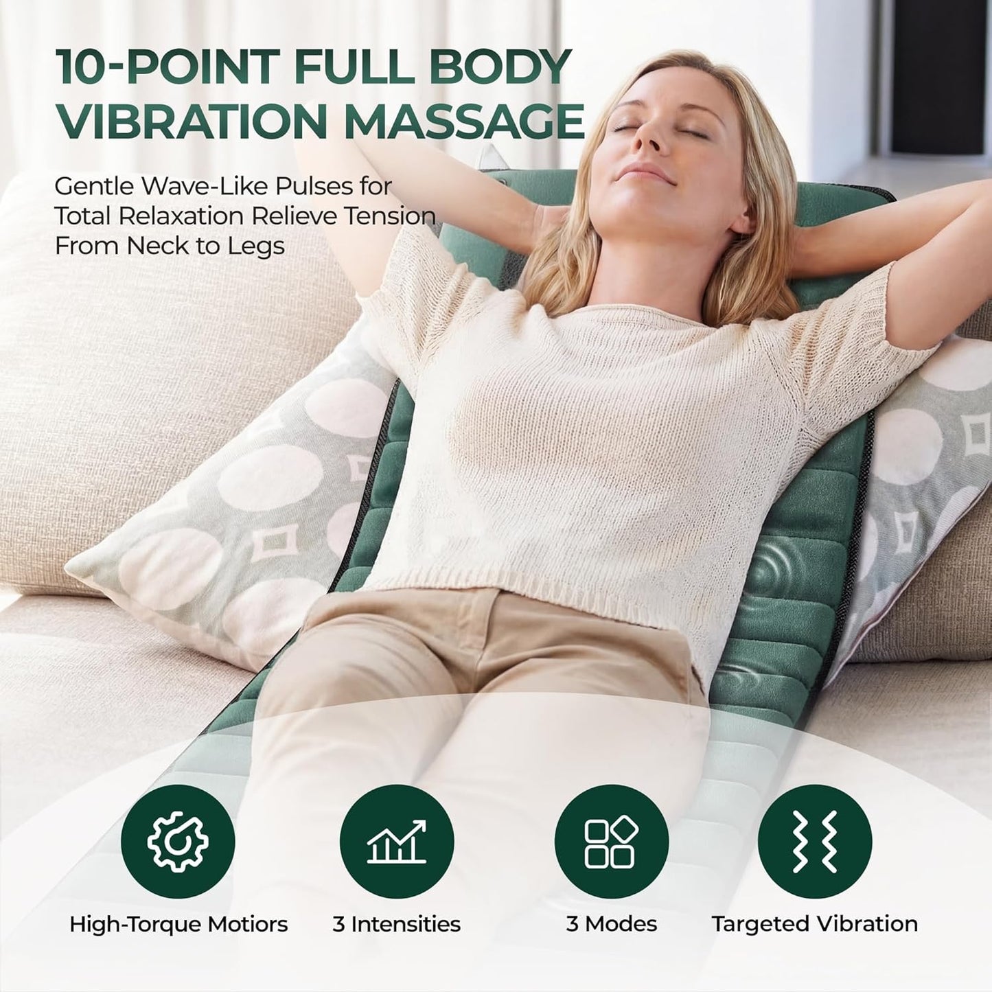 Himouta Full Body Vibration Massage Mat with Heat Detachable Pad Green NEW