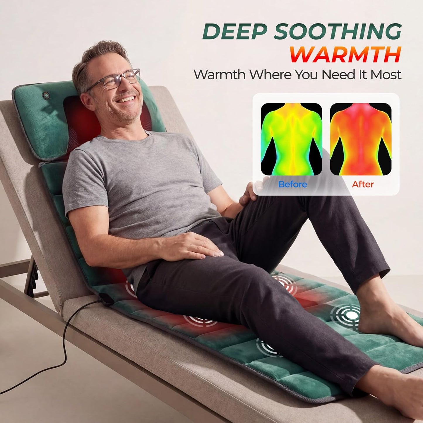 Himouta Full Body Vibration Massage Mat with Heat Detachable Pad Green NEW